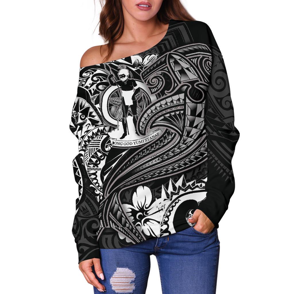 Vanuatu Polynesian Women's Off Shoulder Sweater - White Shark Polynesian Tattoo - Polynesian Pride