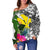 Hawaii Custom Personalised Women's Off Shoulder Sweater White - Turtle Plumeria Banana Leaf - Polynesian Pride