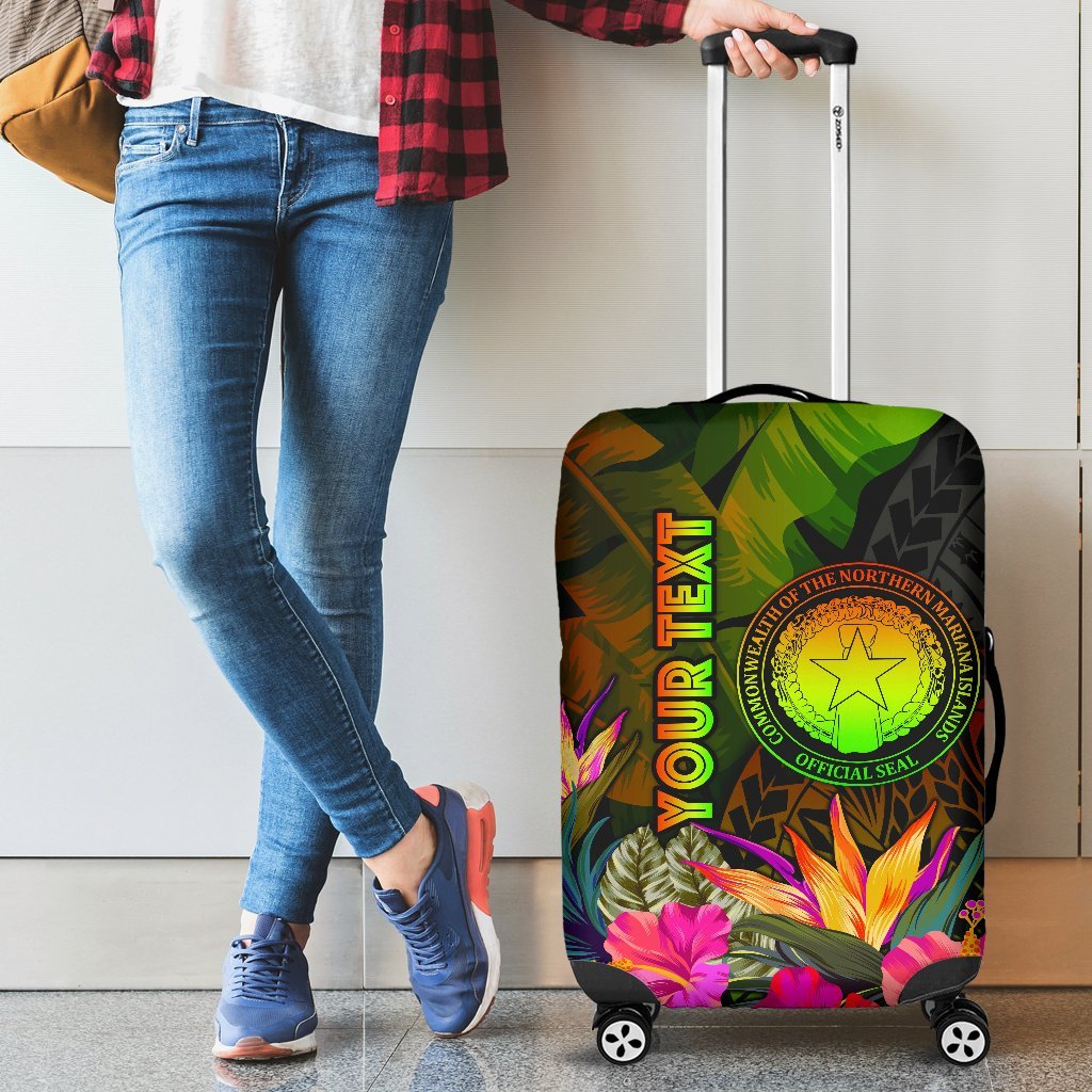 Northern Mariana Islands Personalised Luggage Covers - Hibiscus and Banana Leaves Reggae - Polynesian Pride