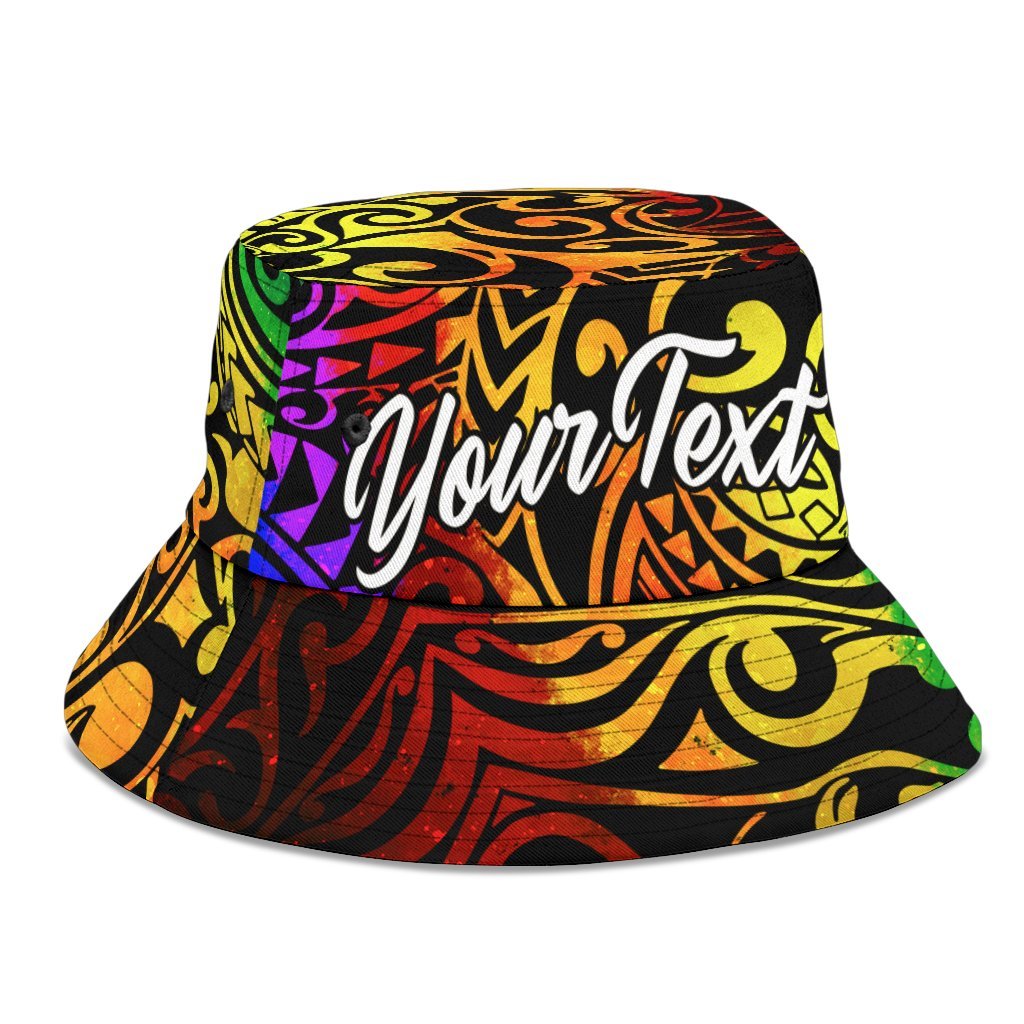 Marshall Islands Custom Personalised Bucket Hat - Rainbow Polynesian Pattern Crest - Polynesian Pride