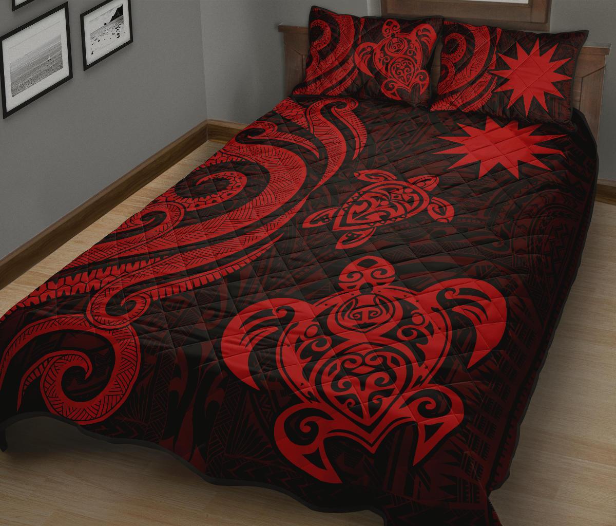 Nauru Quilt Bed Set - Red Tentacle Turtle - Polynesian Pride