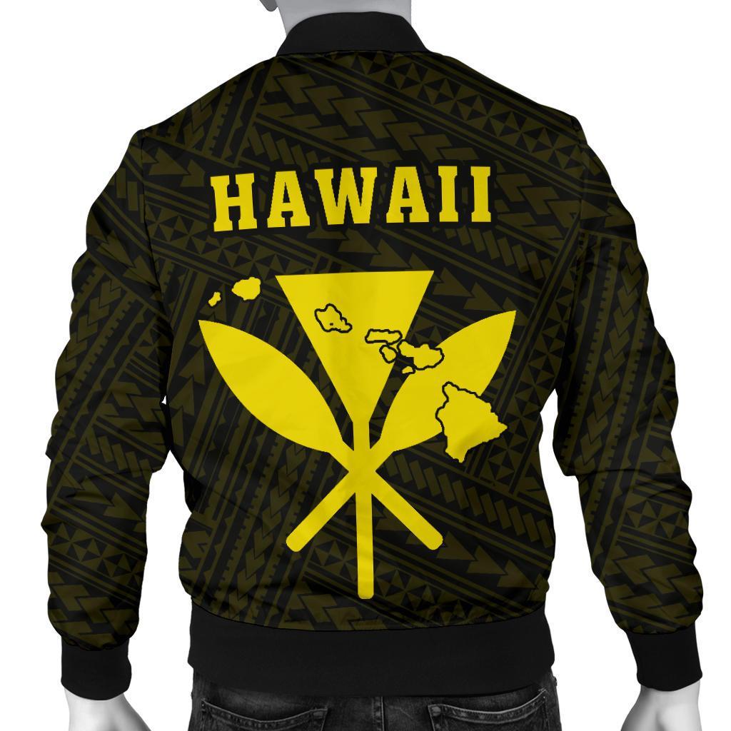 Hawaii Kakau Polynesian Kanaka Map Men's Bomber Jacket - Yellow - Polynesian Pride