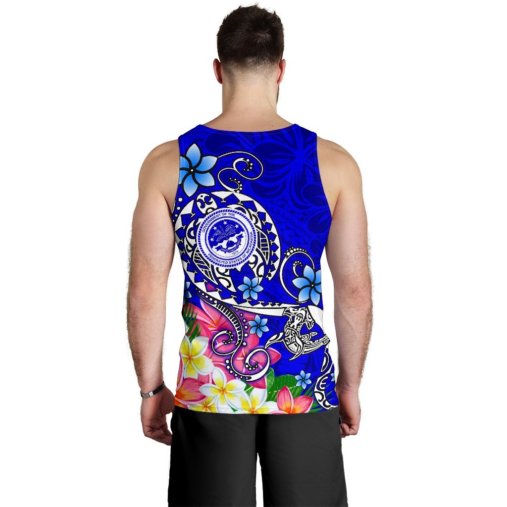 FSM Custom Personalised Men's Tank Top - Turtle Plumeria (Blue) - Polynesian Pride