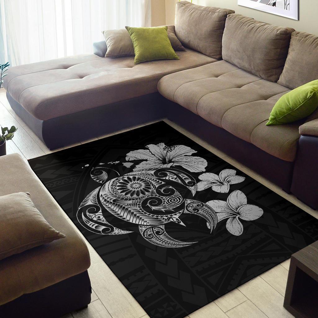 Hibiscus Plumeria Mix Polynesian Turtle Area Rug AH - Polynesian Pride