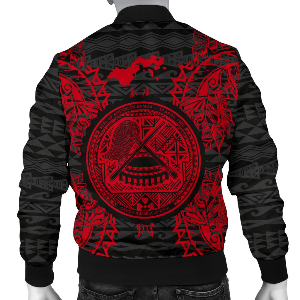 American Samoa Polynesian Men's Bomber Jacket Map Red - Polynesian Pride