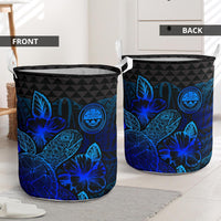 Federated States Of Micronesia Laundry Basket - Polynesian Turtle Hibiscus Blue - Polynesian Pride
