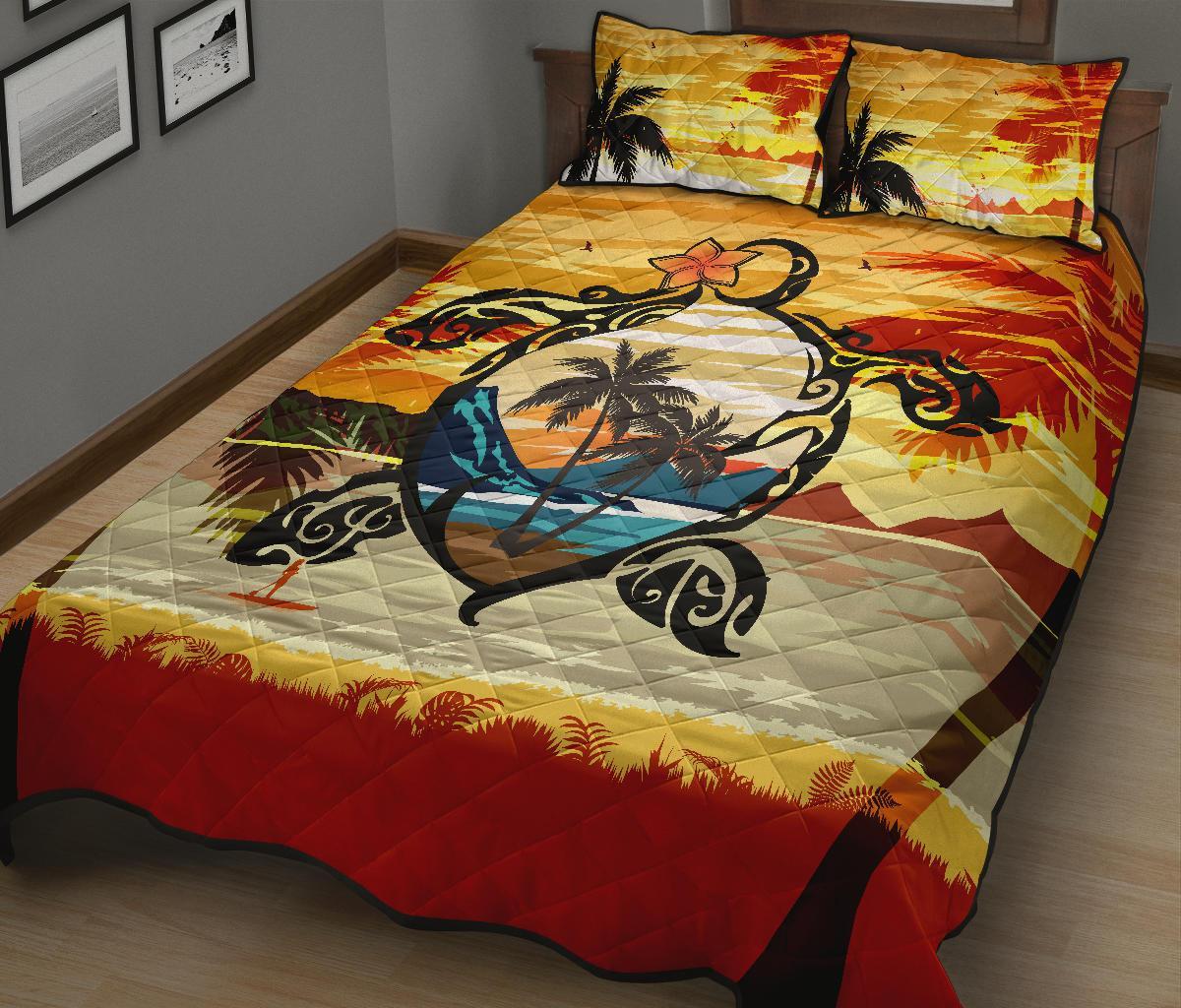 Hawaii Turtle Coconut Tree Quilt Bed Set - Polynesian Pride