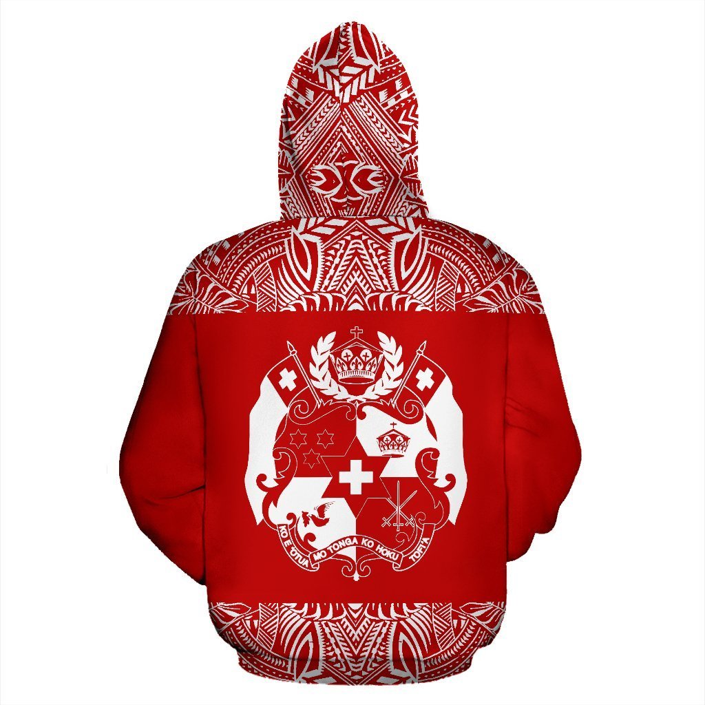 Tonga All Over Zip up Hoodie Polynesian Red and White - Polynesian Pride