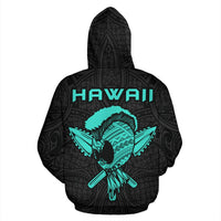 Polynesian Kakau Helmet Weapon Turquoise Kanaka Warrior Hoodie - Polynesian Pride