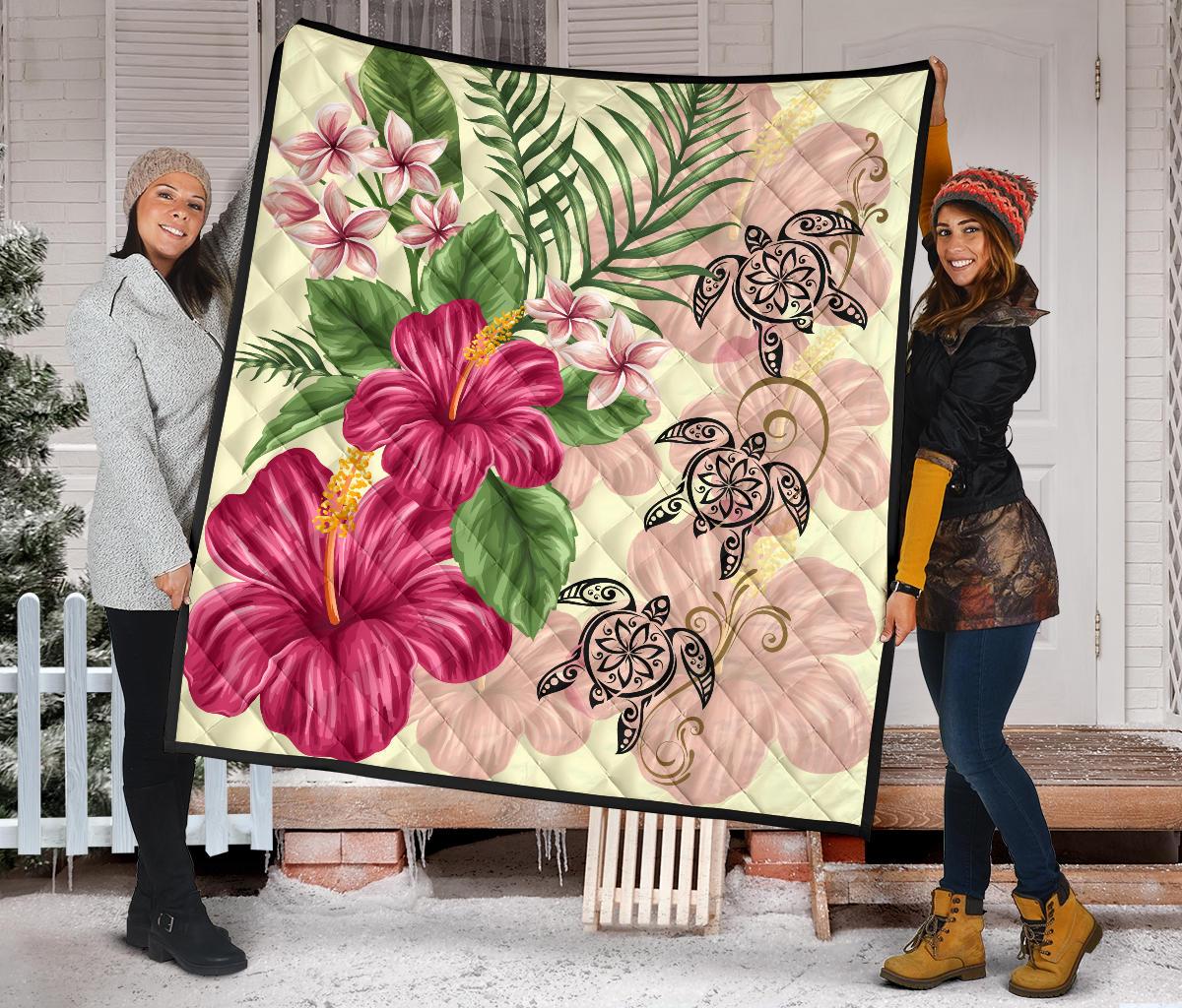Hawaii Turtle Hibiscus Plumeria Beige Style - Premium Quilts AH - Polynesian Pride