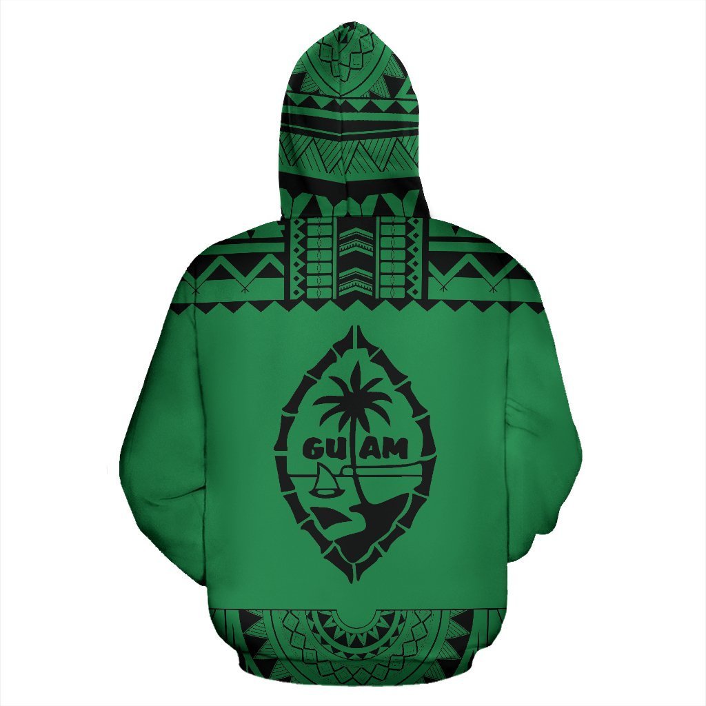 Guam All Over Zip up Hoodie Polynesian Green and Black - Polynesian Pride
