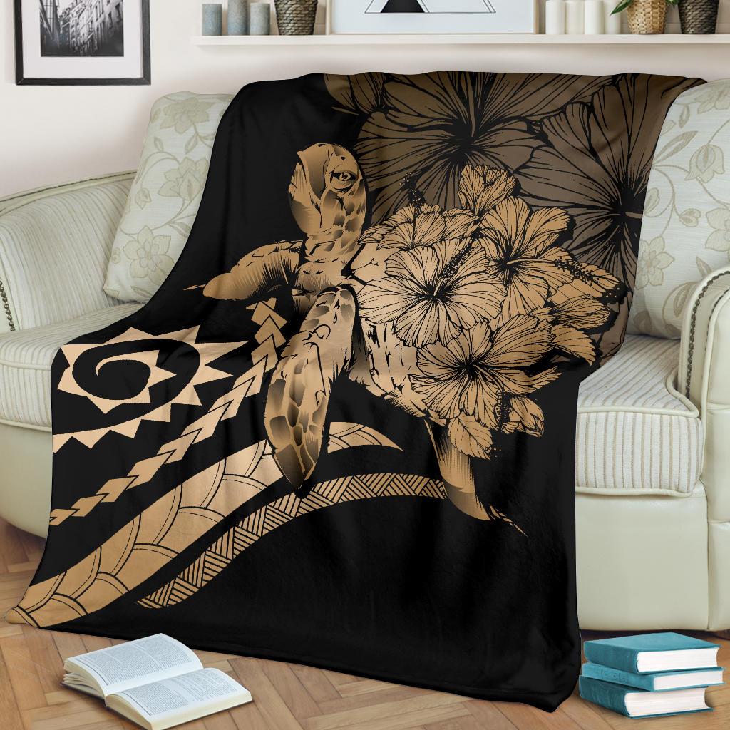 Hawaii Turtle Hibiscus Polynesian Vintage Premium Blanket - Gold - Polynesian Pride