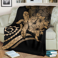 Hawaii Turtle Hibiscus Polynesian Vintage Premium Blanket - Gold - Polynesian Pride