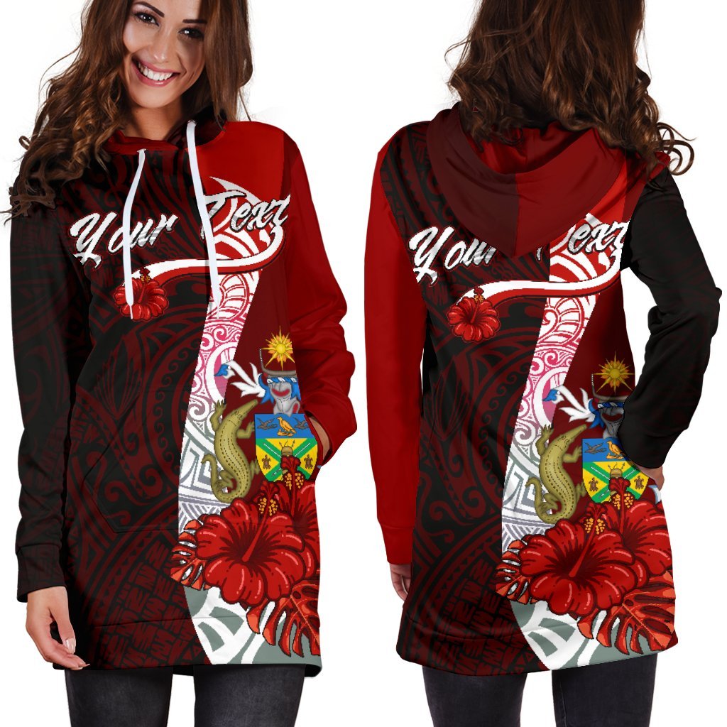Solomon Islands Polynesian Custom Personalised Hoodie Dress - Coat Of Arm With Hibiscus - Polynesian Pride