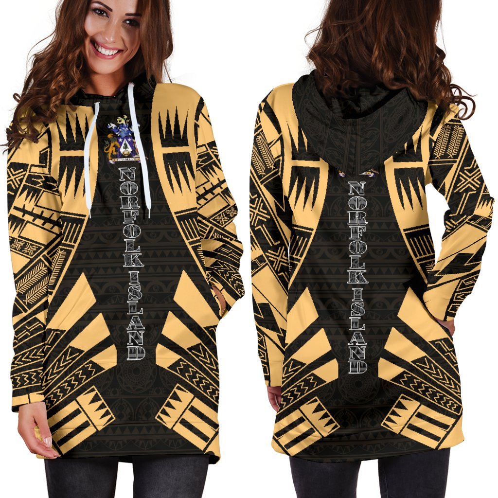 Norfolk Island Hoodie Dress - Polynesian Tattoo Gold - Polynesian Pride