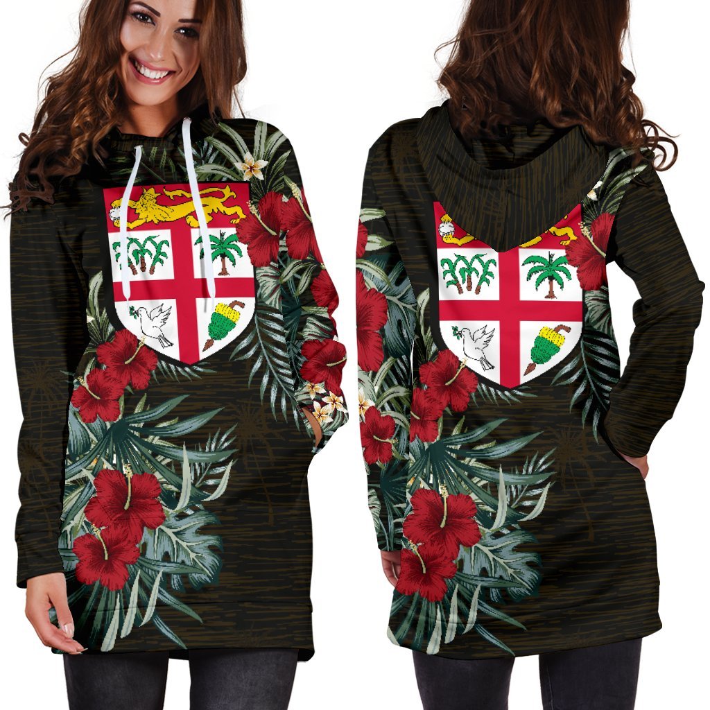 Fiji Hoodie Dress - Fiji Flag Hibiscus - Polynesian Pride