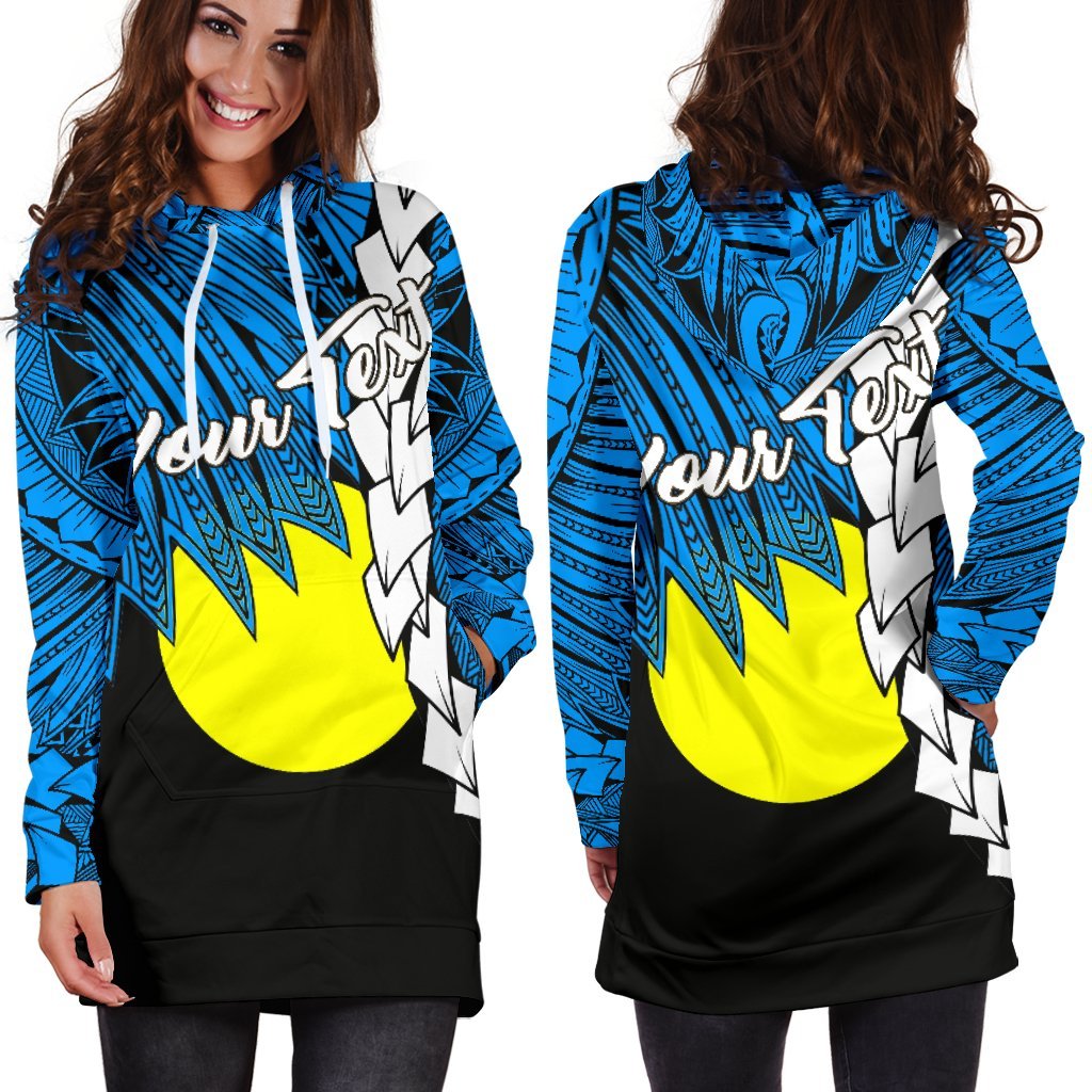 Palau Polynesian Custom Personalised Hoodie Dress - Tribal Wave Tattoo Flag Style - Polynesian Pride
