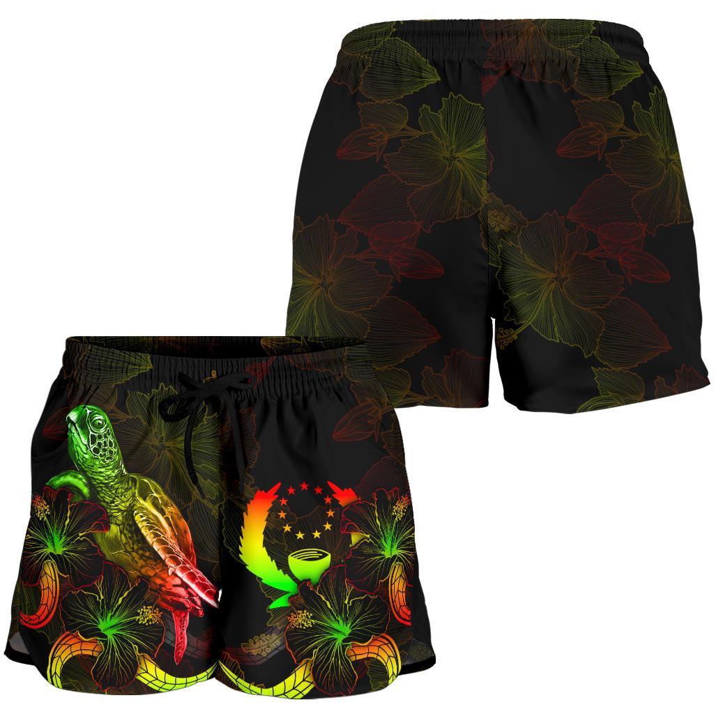 Pohnpei Polynesian Women's Shorts - Turtle With Blooming Hibiscus Reggae - Polynesian Pride