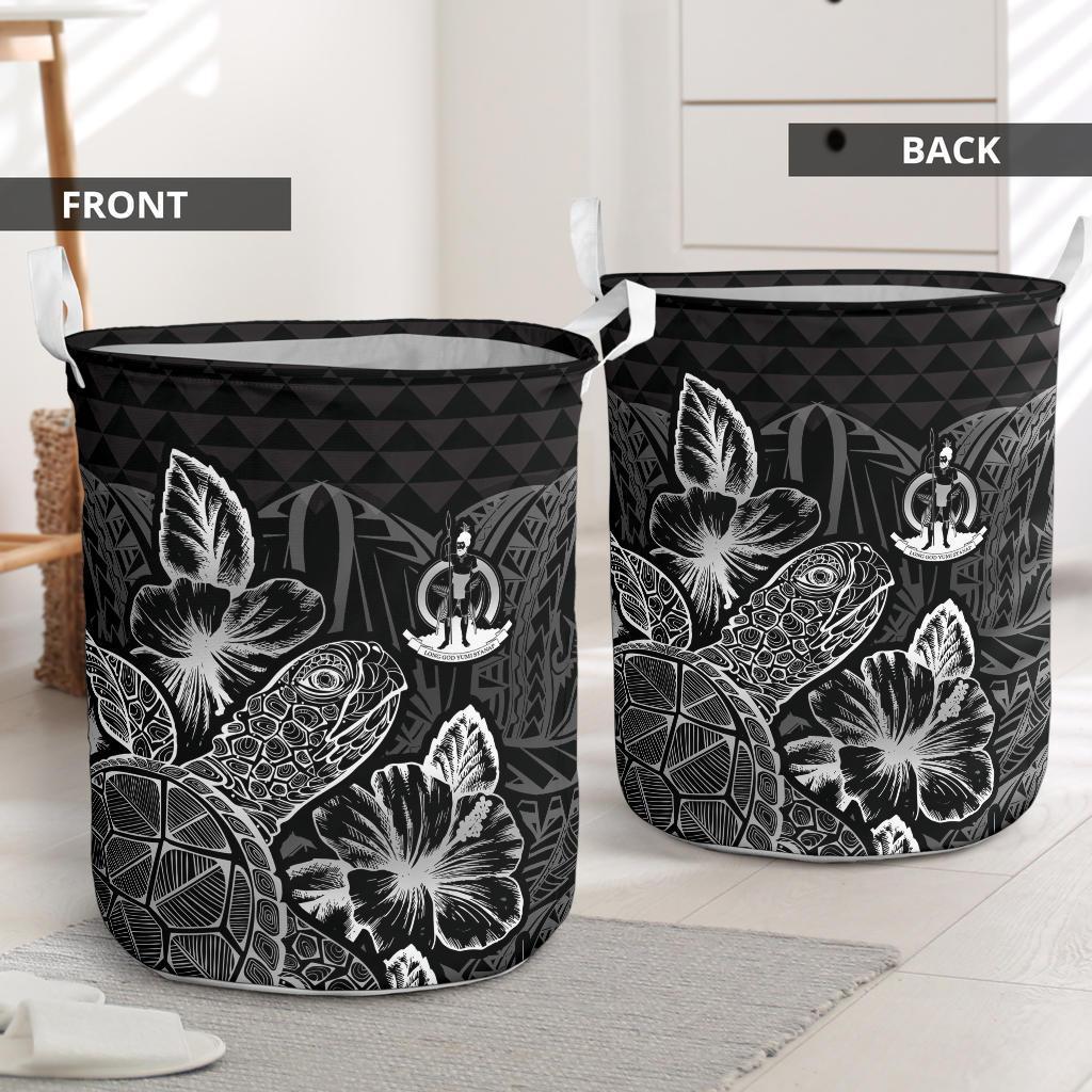 Vanuatu Laundry Basket - Polynesian Turtle Hibiscus Black - Polynesian Pride