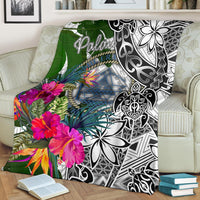 Palau Premium Blanket White - Turtle Plumeria Banana Leaf Crest - Polynesian Pride