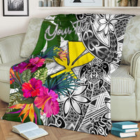 Hawaii Custom Personalised Premium Blanket White - Turtle Plumeria Banana Leaf - Polynesian Pride