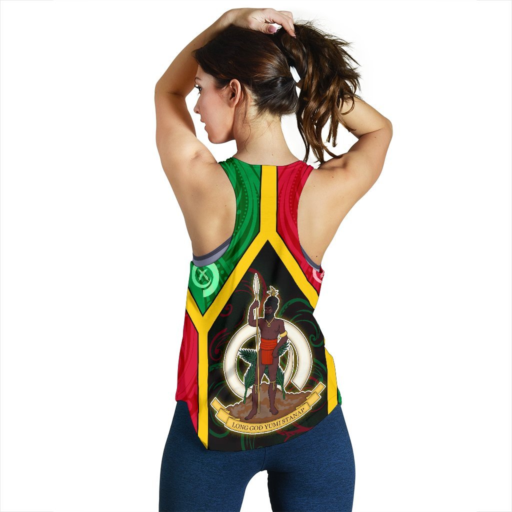 Vanuatu Polynesian Women's Racerback Tank - Vanuatu Flag and Coat Of Arms - Polynesian Pride