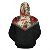 Hawaiian Pattern Vintage Hoodie Red Hibiscus - Polynesian Pride