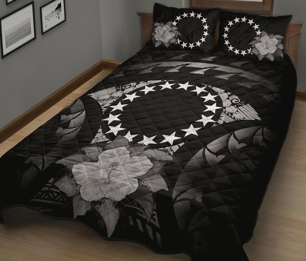 Cook Islands Polynesian Quilt Bed Set Hibiscus Gray - Polynesian Pride