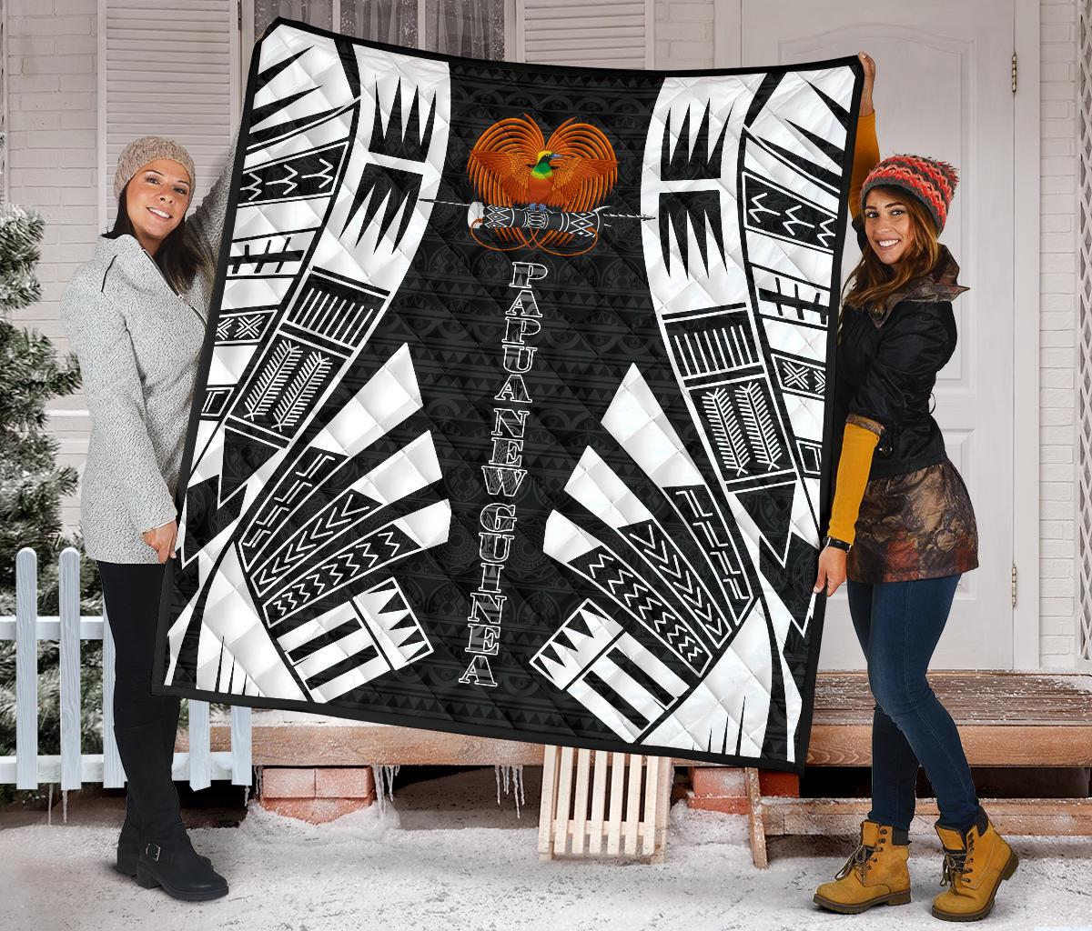 Papua New Guinea Premium Quilt - Papua New Guinea Coat Of Arsms Polynesian White Tattoo - Polynesian Pride