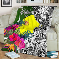 Palau Premium Blanket White - Turtle Plumeria Banana Leaf - Polynesian Pride