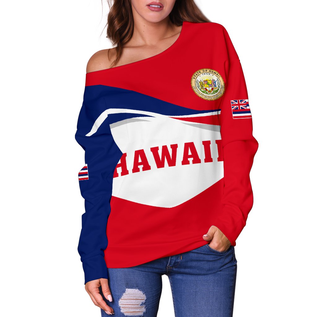Hawaii Flag Women's Off Shoulder Sweater - Reg Style - Polynesian Pride
