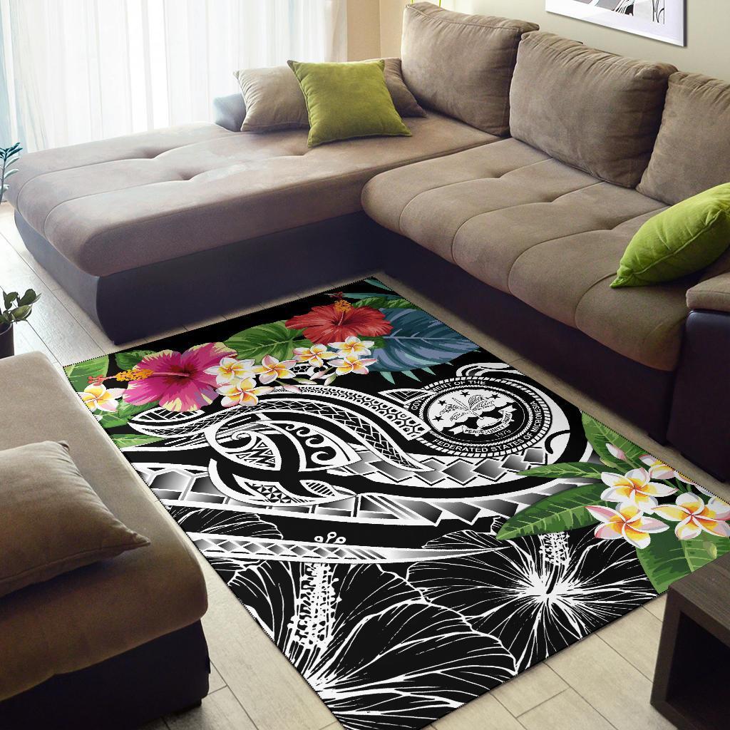FSM Polynesian Area Rug - Summer Plumeria (Black) - Polynesian Pride