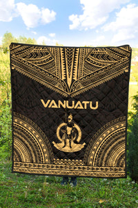 Vanuatu Premium Quilt - Vanuatu Coat Of Arms Polynesian Chief Gold Version - Polynesian Pride