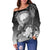 CNMI Custom Personalised Women's Off Shoulder Sweater - Humpback Whale with Tropical Flowers (White) - Polynesian Pride