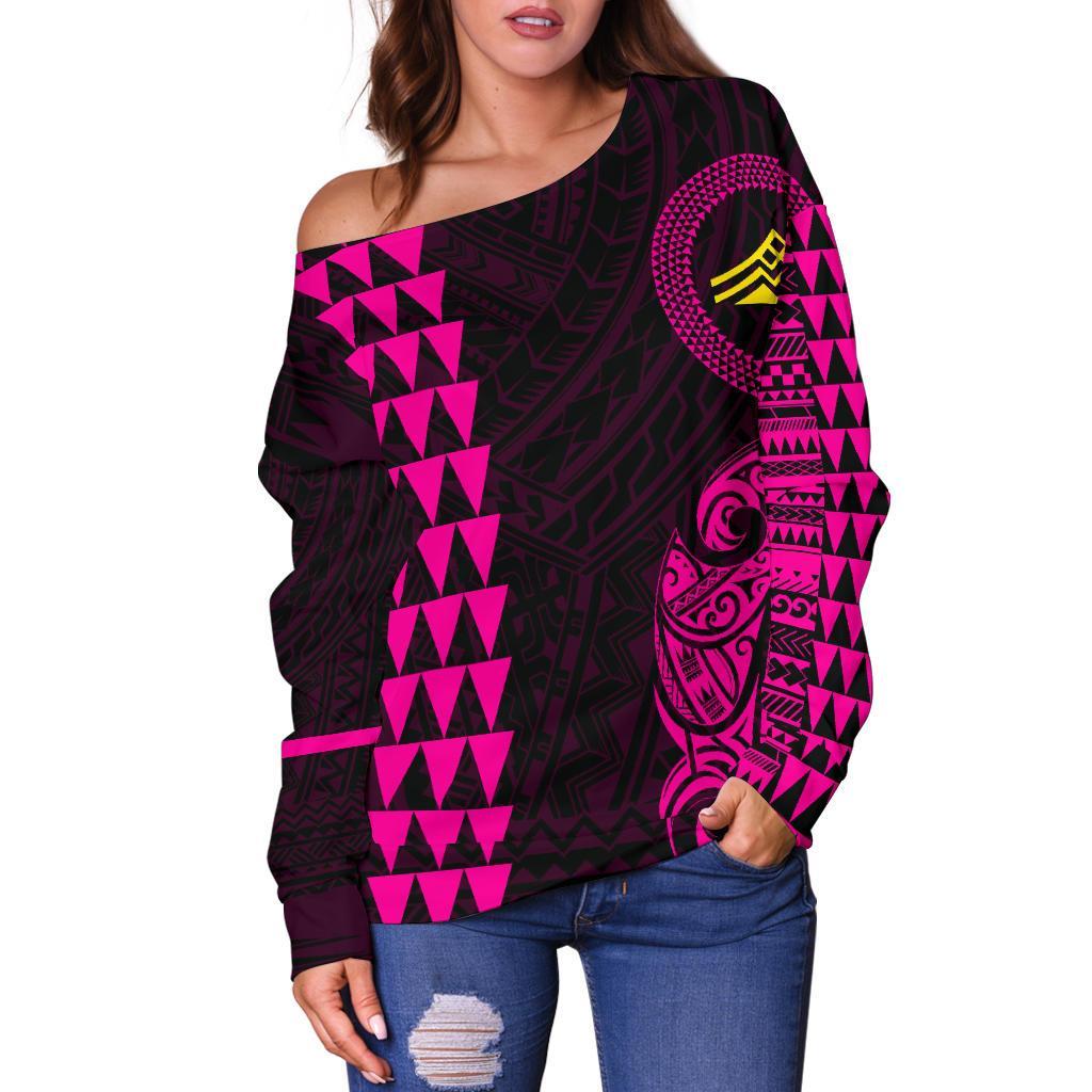 Hawaii Mauna Kea Polynesian Women's Off Shoulder Sweater - Pink - Polynesian Pride