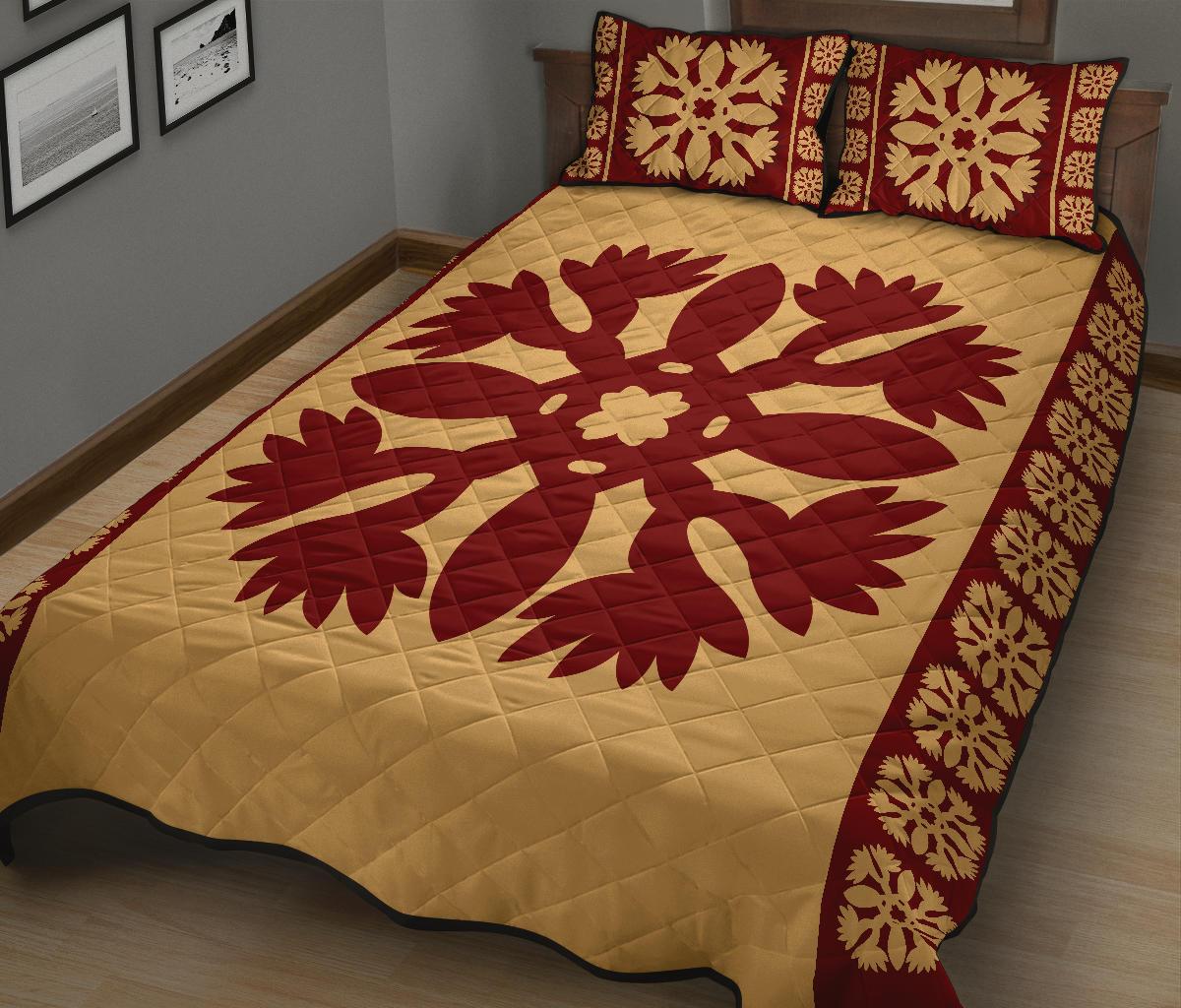 Hawaiian Quilt Pattern Flower Lovely Quilt Bed Set - Polynesian Pride