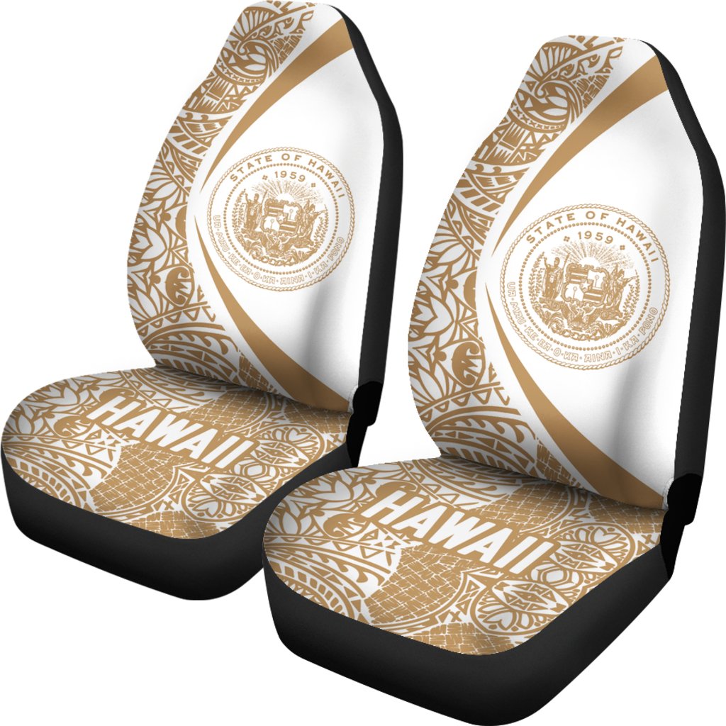 Hawaii Coat Of Arm Polynesian Car Seat Covers - Circle Style 06 Universal Fit White - Polynesian Pride