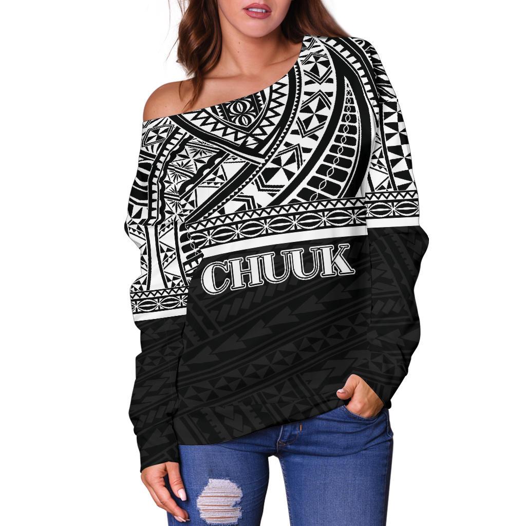 Chuuk Women's Off Shoulder Sweater - Black White Version - Polynesian Pride