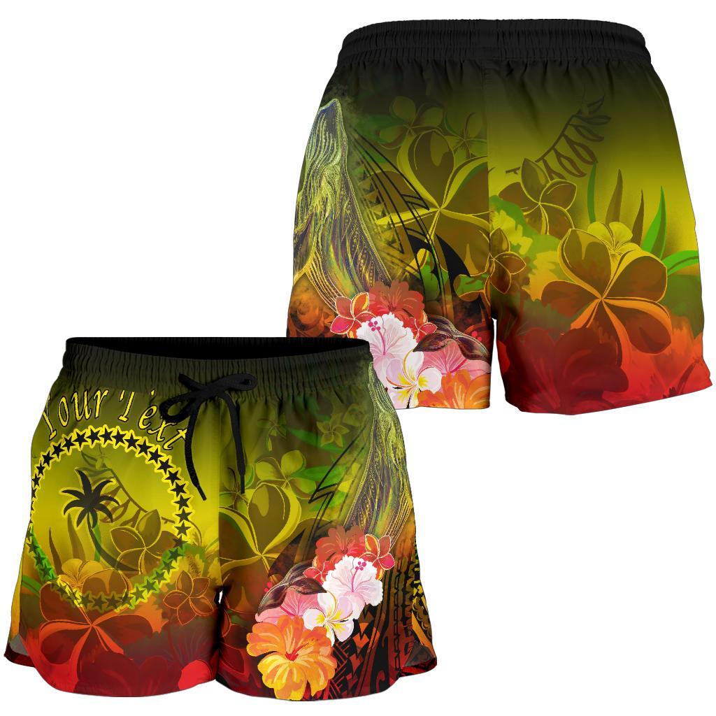 Custom Personalised Chuuk Women's Shorts - Humpback Whale with Tropical Flowers (Yellow) - Polynesian Pride