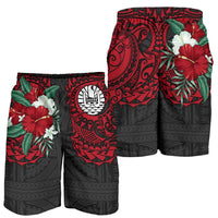 Tahiti Polynesian Men's Shorts - Hibiscus and Sea Turtle (Red) - Polynesian Pride