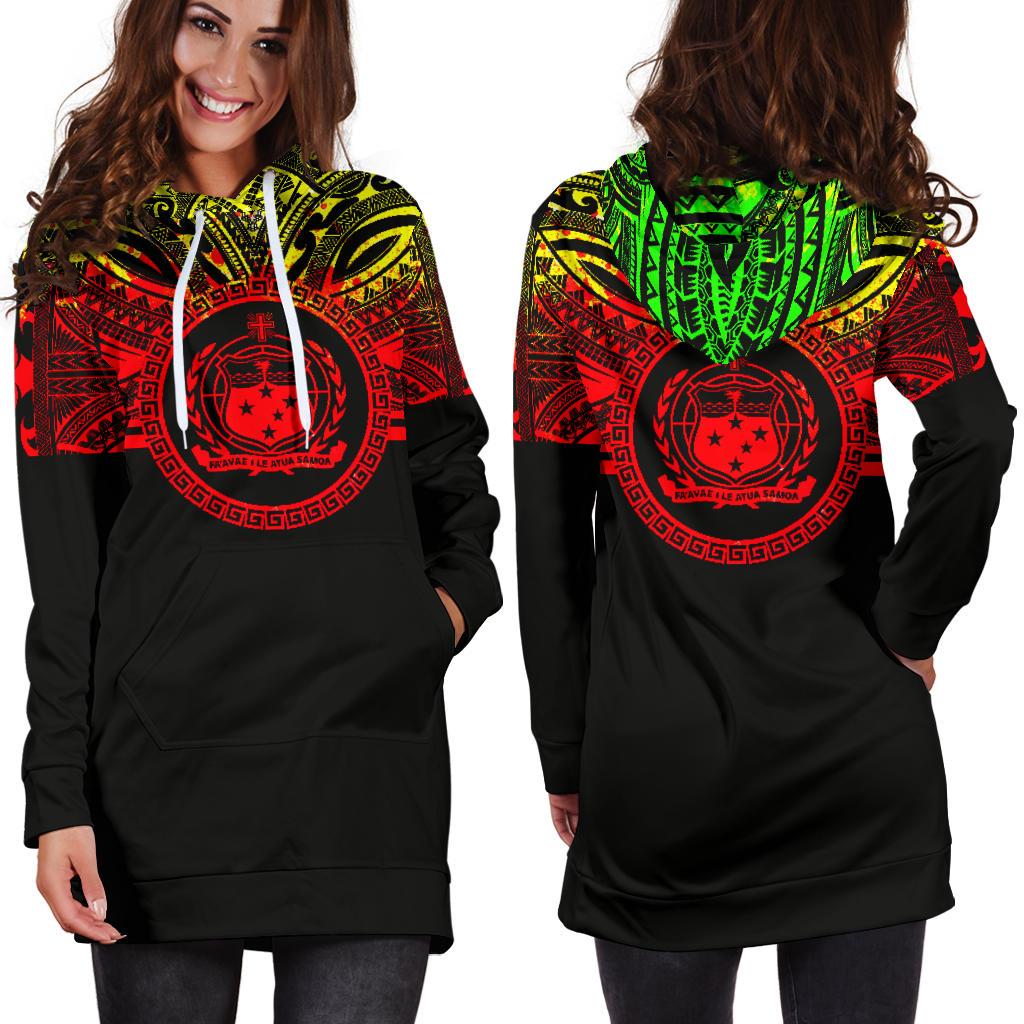 Samoa Women Hoodie Dress - Samoa Coat Of Arms Polynesian Reggae Color - Polynesian Pride