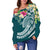 Tonga Polynesian Women's Off Shoulder Sweater - Summer Plumeria (Turquoise) - Polynesian Pride