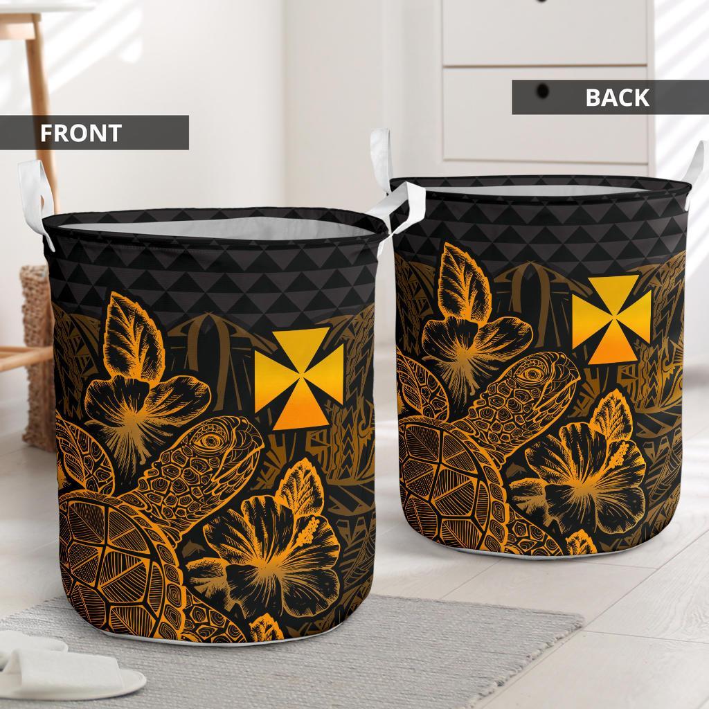 Wallis And Futuna Laundry Basket - Polynesian Turtle Hibiscus Gold - Polynesian Pride