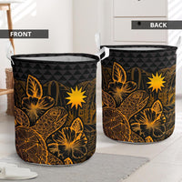 Nauru Laundry Basket - Polynesian Turtle Hibiscus Gold - Polynesian Pride