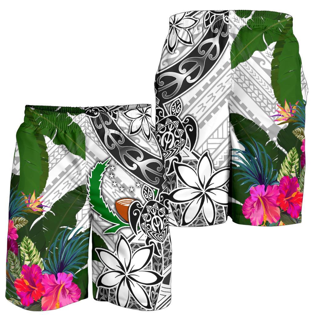 Pohnpei Men's Short White - Turtle Plumeria Banana Leaf - Polynesian Pride