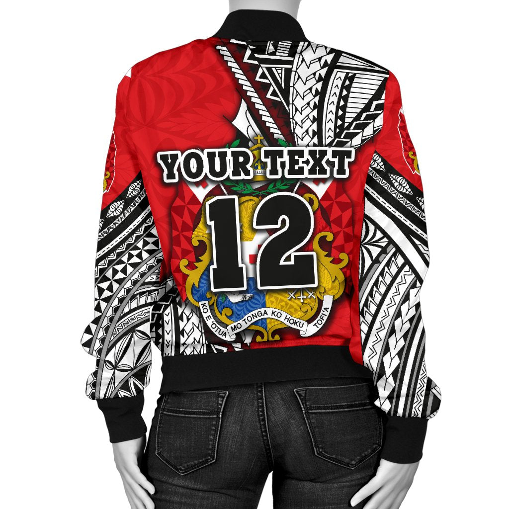 (Custom Personalised) Tonga Rugby Women Bomber Jacket Polynesian Style Pinwheel - Custom Text and Number - Polynesian Pride