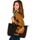 Sun In Leo Zodiac Large Leather Tote Polynesian Tattoo Simple - Orange Black - Polynesian Pride