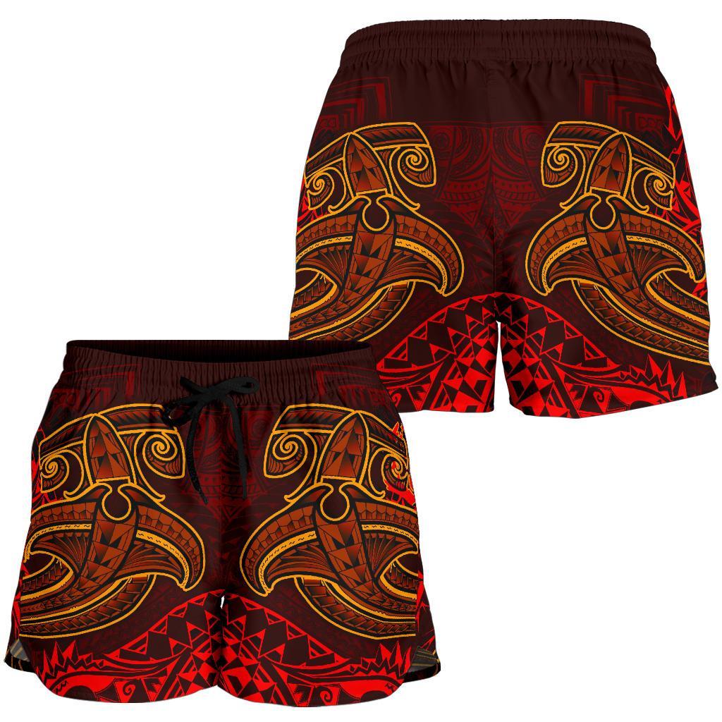 Pohnpei Women's Shorts - Red Shark Polynesian Tattoo - Polynesian Pride