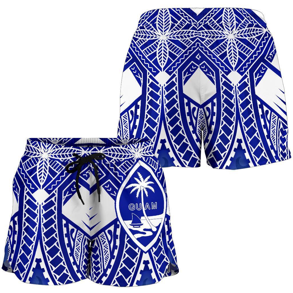 Guam Polynesian Women's Shorts - Guam White Seal with Polynesian Tattoo Ver 02 - Polynesian Pride