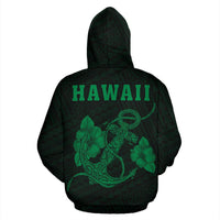 Polynesian Kakau Anchor Hibiscus Hawaii Zip Hoodie Green - Polynesian Pride